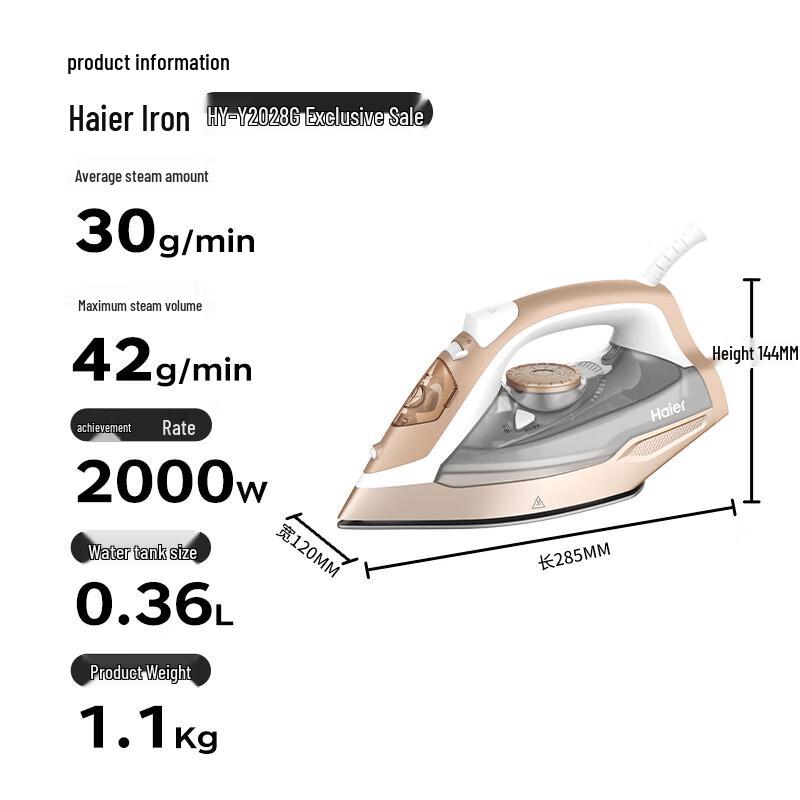 Haier 2000W Portable Ceramic Steam Iron CN plug (adapter included)
