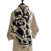 Black and white camellia scarf winter retro fashion versatile imitation cashmere winter scarf warm cashmere shawl