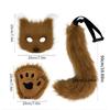 Wolf Foxes Costume Set Plush Animal Mask Animal Tail and Glove, Halloween Animal Costume for Kid Adult Halloween Cosplay