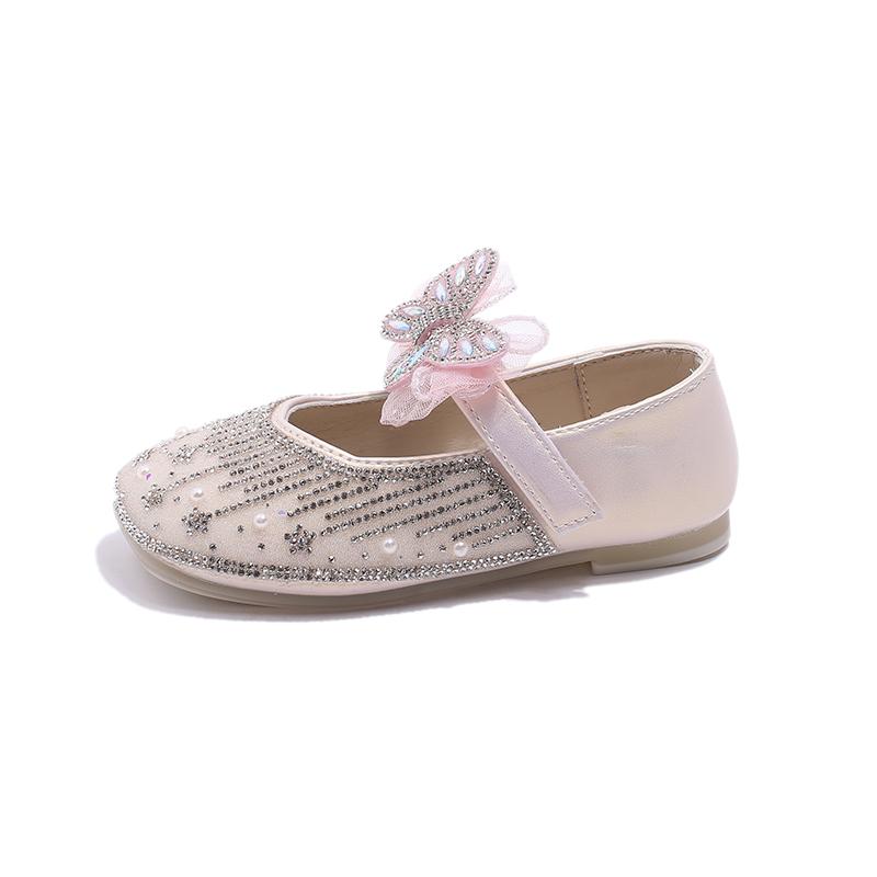 Girls Mary Janes for Party Wedding Shows Cute Children Fashion Butterfly 2024 New Rhinestones Elegant Princess Flats Korean Wind