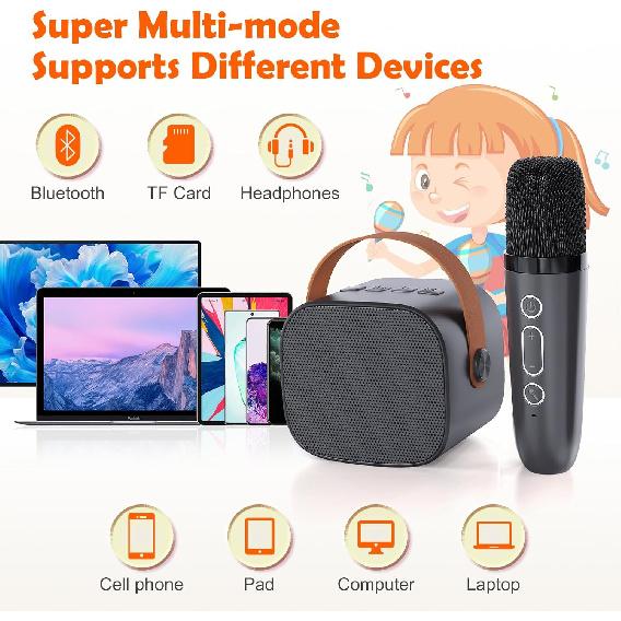 Mini Karaoke Machine for Kids Adults,Portable Bluetooth Karaoke Speaker for Adults Kids with 2 Microphones for 6 7 8 9 10 11 12 Years Old Girls Boys