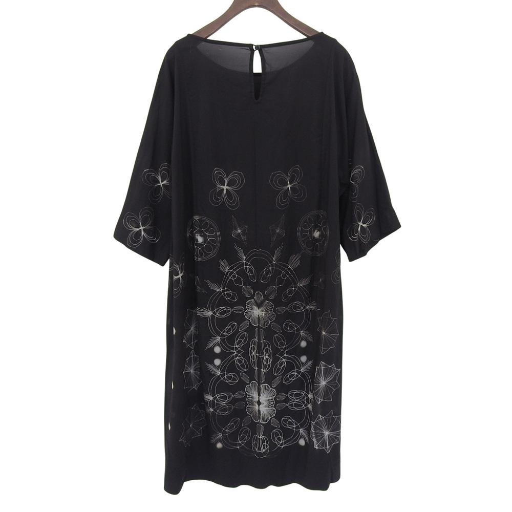 Haat Flower motif half-sleeve dress, women's, black, size 2, HA23FT548 dress 2 blackUsed