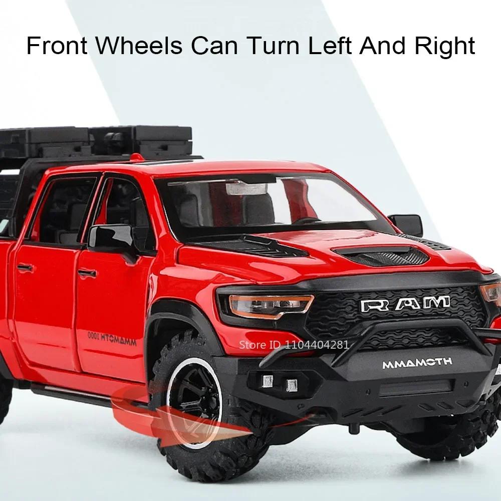 1:32 Mammoth RAM Alloy Miniature Model Diecast Pickup Toys with Sound Light Pull Back Doors Opened Metal Vehice for Boy Toy Gift