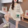 2023 Summer Korean Patchwork Pocket Letter Print Loose Short-Sleeve T-shirt for Women