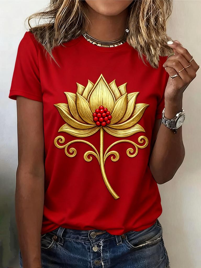 Summer Ethnic Floral 3D Print T-Shirts Women's Streetwear Round Neck Short Sleeve T Shirt Tees Harajuku Y2K Tops Female Clothing