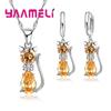Real Zinc Alloy Sterling Zinc Alloy Color Zircon Sets for Woman Girls Shining Austrian Crystal Cute Cat Pendant Necklace Huggie Earring