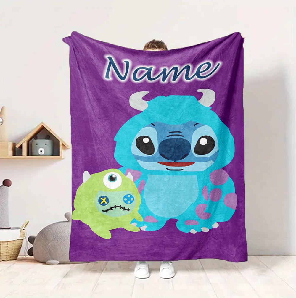 Custom Name Stitch's Sign Flannel Blanket Throw Blanket Soft Warm Sofa Bed Decor Unique Gift