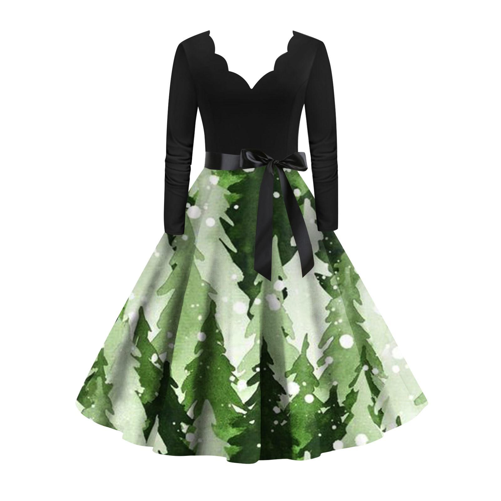 

Женское повседневное модное рождественское принтованное винтажное платье с длинным рукавом XL зелёный