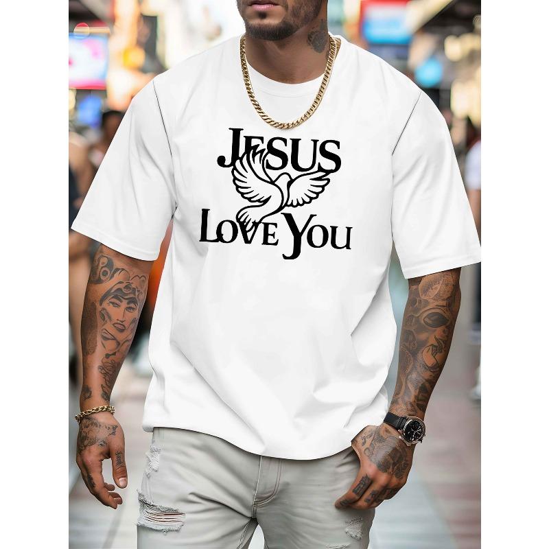 European sizes Men's Faith T-Shirt Print Short Sleeve Round Neck Casual Wear, Breathable Summer Casual Top for Men