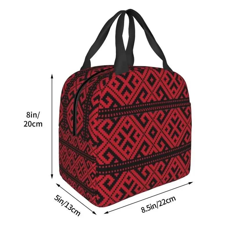 Embroidery Traditional Folk Art Insulated Lunch Bag Tatreez Cross Portable Thermal Cooler Lunch Box