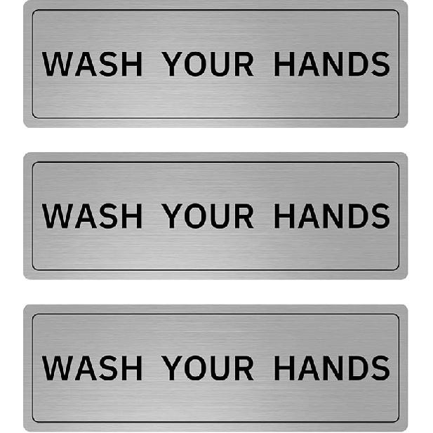 Wash Your Hands Sign,Acrylic Wash Hands Sign Safety Informative Sign with Symbols Great for Home Office Business (9 x3 ,3Pack) серебряный
