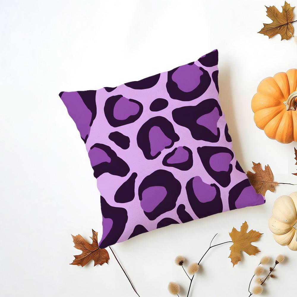 Quan Leopard Print Purple Tone Cushion Cover Washable Linen Pillowcase Soft for Daily Sofa Bed Home Room Decor