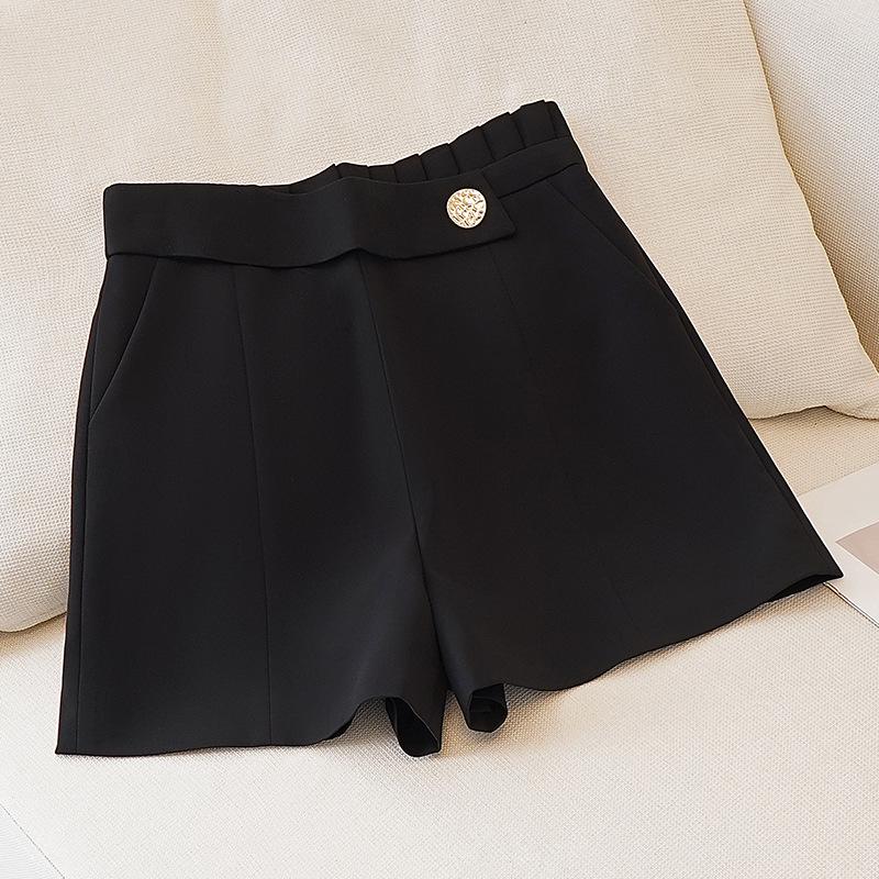 

White Asymmetrical A-line Petite Wide-leg Suit Shorts for Women, 2026 Spring/Summer/Autumn, Slimming and Stylish M (27) [95-105 lbs] чёрный