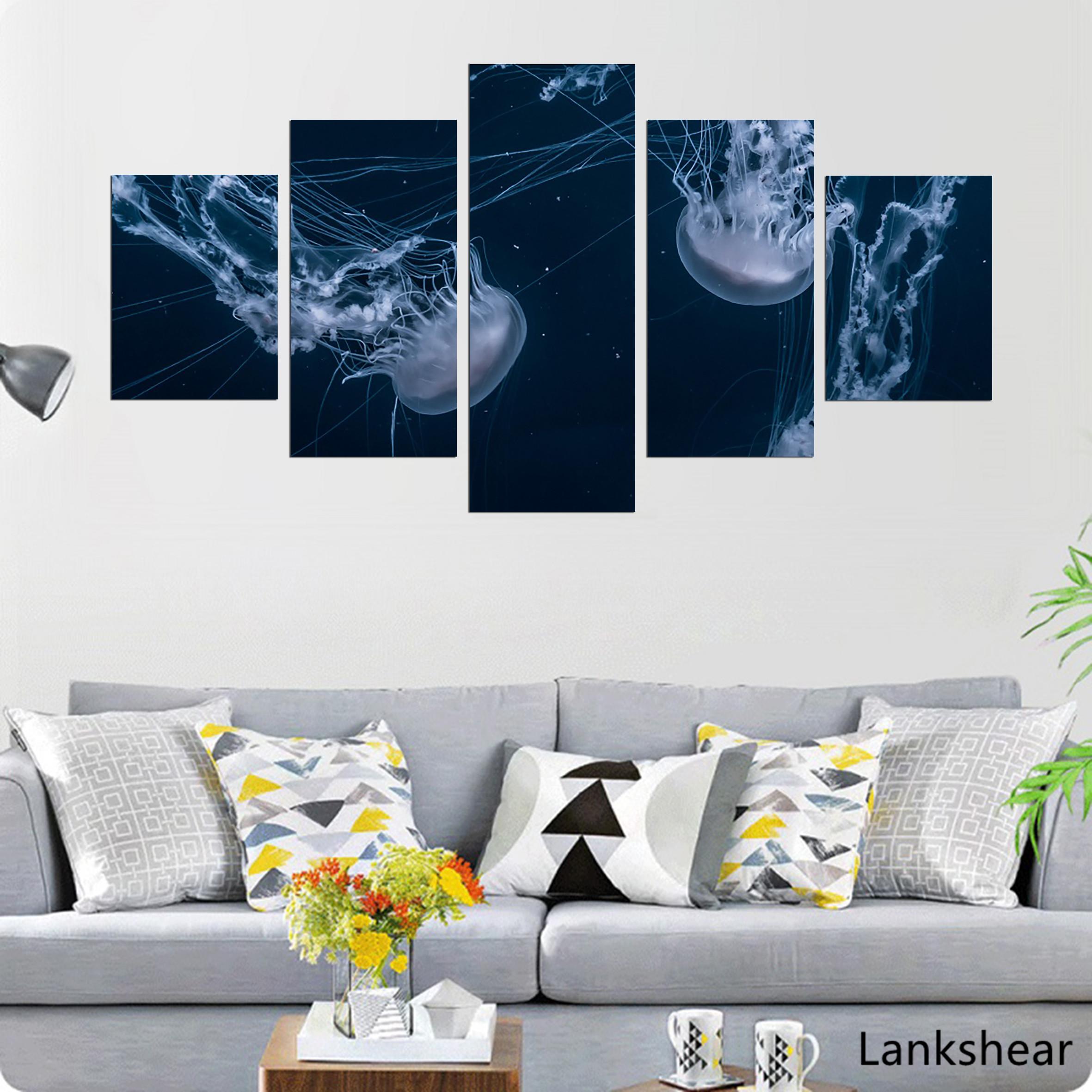 

Принт 5 шт. медузы плавание в океане фотографии настенная живопись на холсте домашний декор постеры для декора спальни рамки 20x35cm*2 20x45cm*2 20x55cm*1