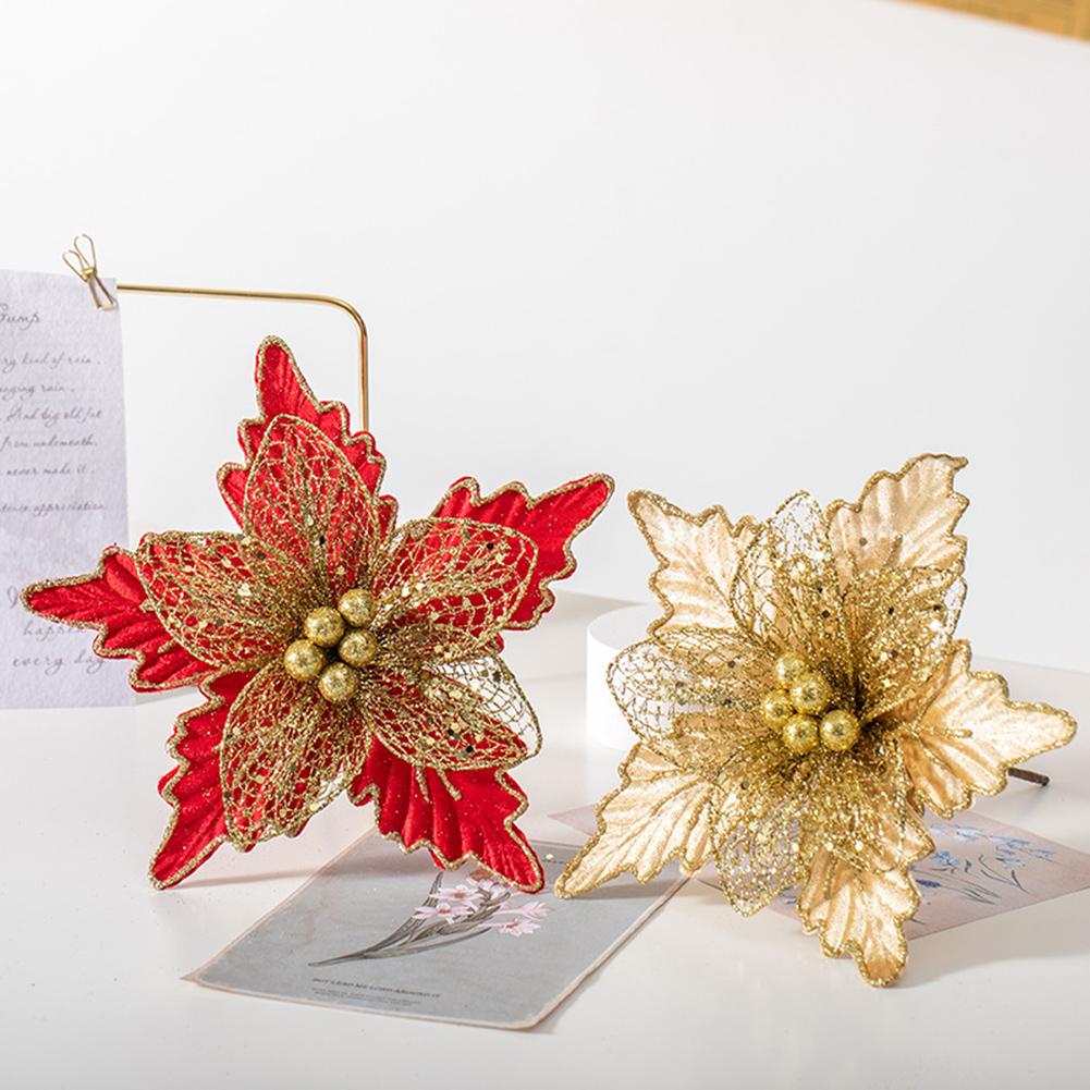 For Christmas Trees Christmas Poinsettia Christmas Flower Decoration Glittering High Quality Material Ornaments