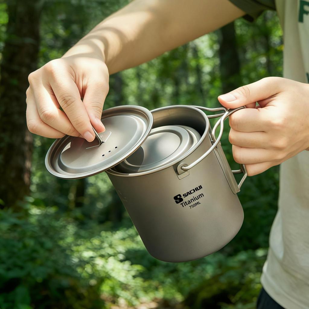 Leichte faltbare Reisetasse aus reinem Titan für Camping & Outdoor-Tee