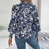 Women's Fashion Contrast Color Flower Long Sleeve Lapel Shirt Long Sleeve Top