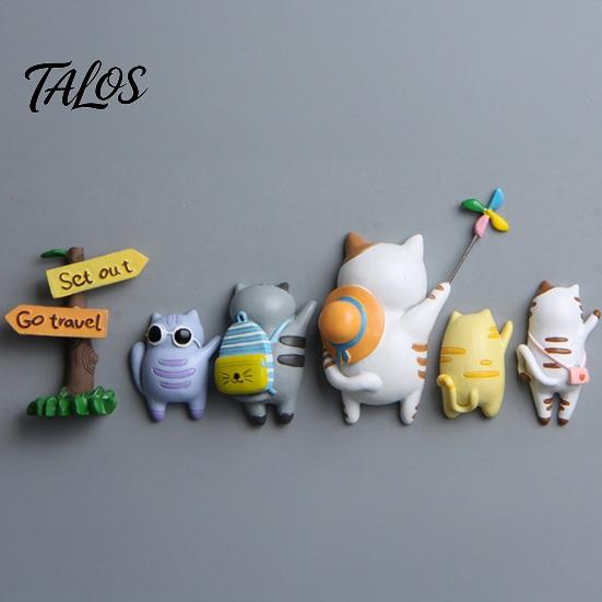Metal Surface Magnets Cartoon Traveling Cat Refrigerator Magnet, 3D Kitten Decorative Fridge Memo Notes Photo Holder for Home, Lover Gift Strong