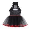 Kids Girls Halloween Doll Clown Costume Halter Neck Checkerboard Sequins Tutu Dress Dancewear Fancy Dress Up Costume