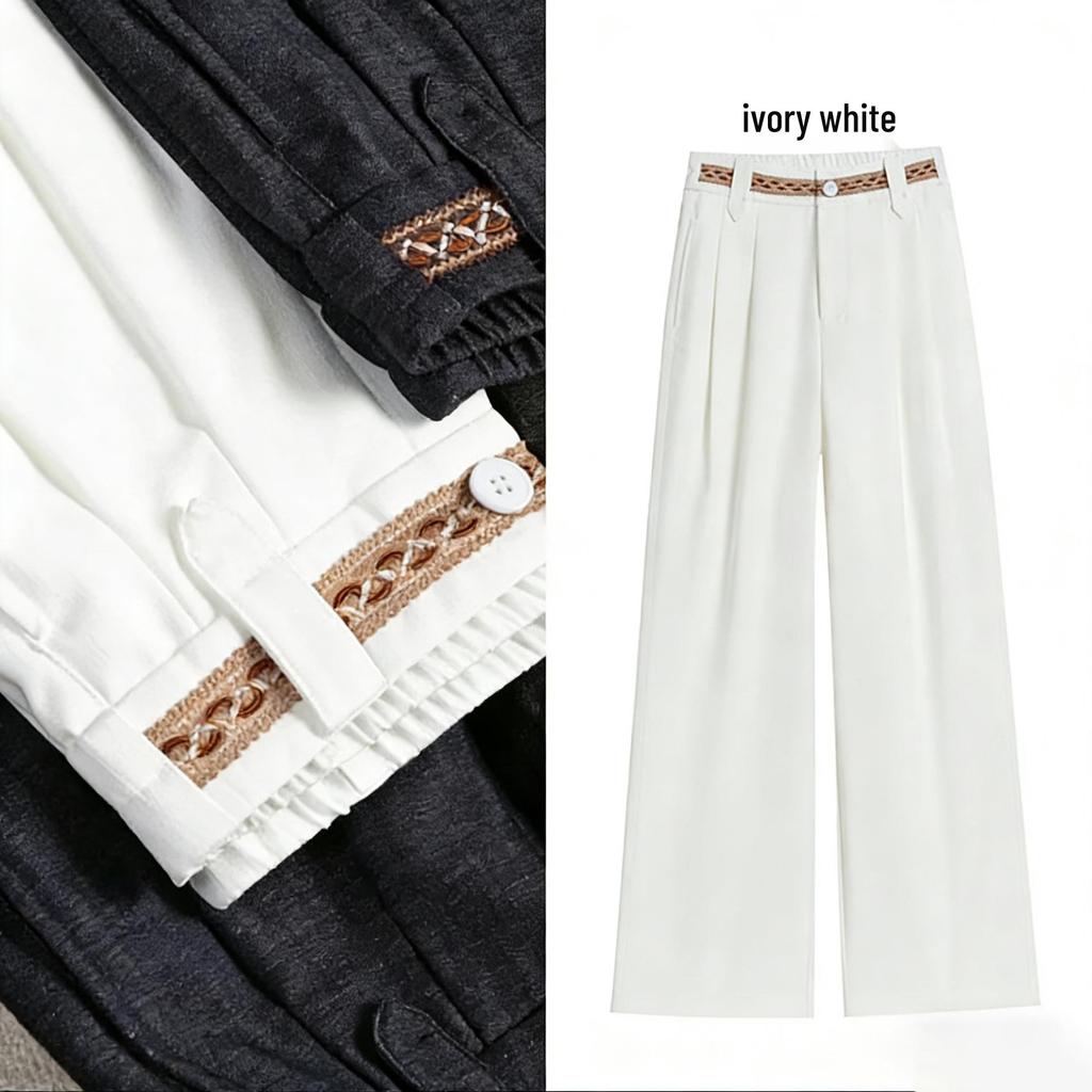 Spring New Silk Lyocell Denim Blue High-Waisted Casual Straight-Leg Pants