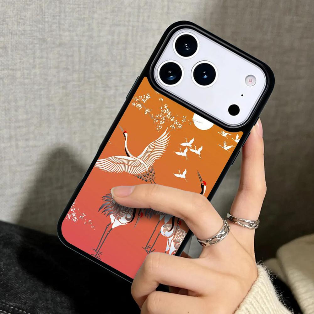 Capa Case for iPhone 17 Air 16 Pro Max 15 Plus 11 13 Mini 14 12 Back Phone Cover Red-crowned Crane Bird