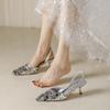 Summer new fairy temperament high heels single shoes retro wedding gift shoes pointed sequins bag head back empty factory direct supply