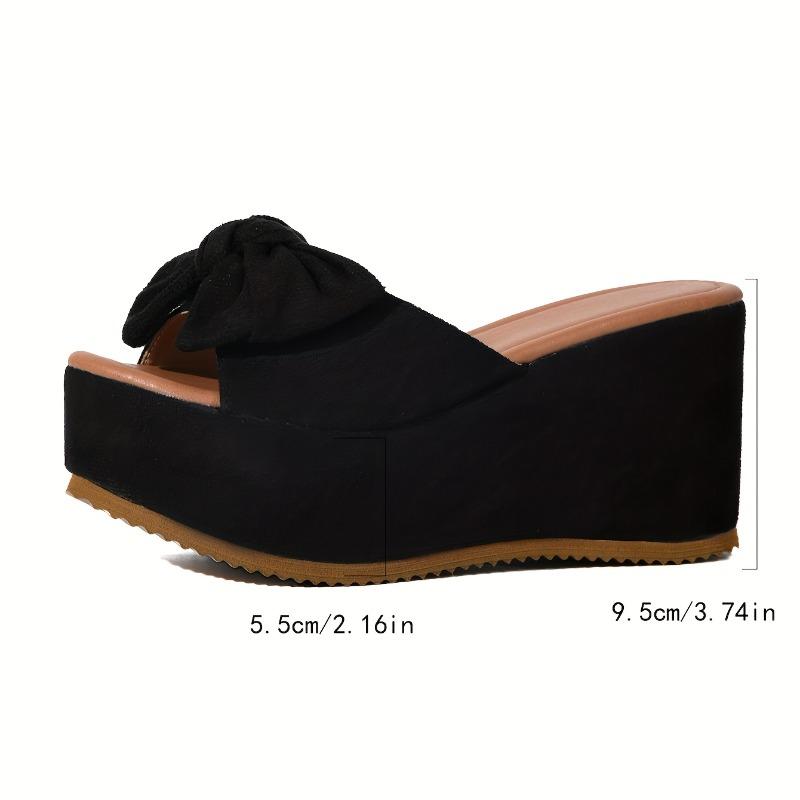 Stylish Comfortable Leopard Print Wedge Sandals - Women's Slip-On Platform Heels with Bowknot