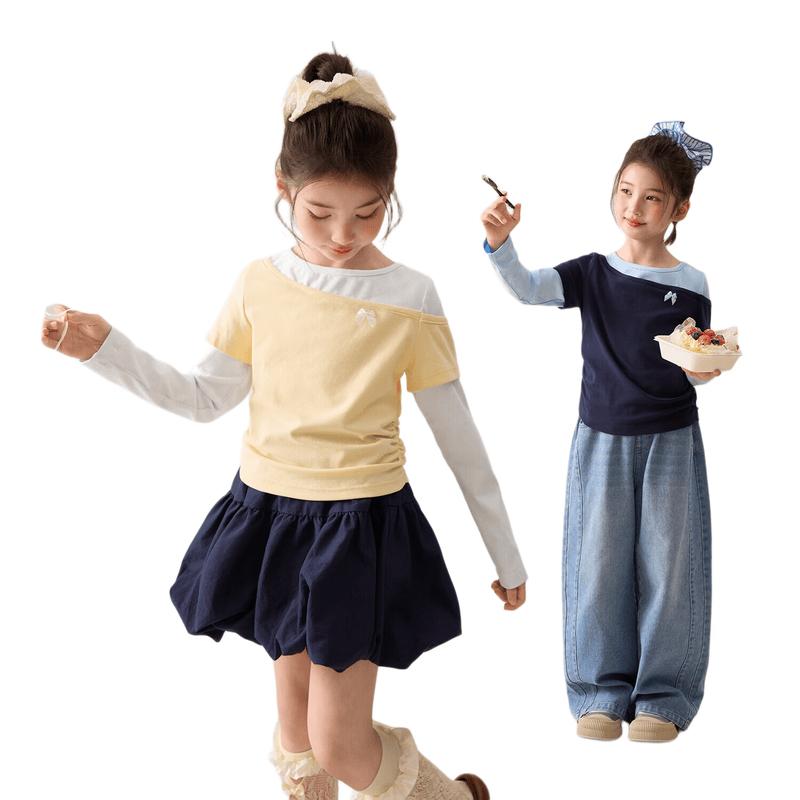 LUSON Girls  Long-Sleeve Fake Two-Piece Top 120