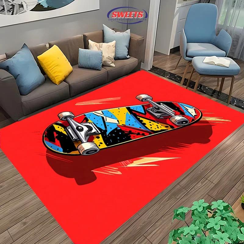 17 Styles Cool Skateboard Print Large Area Rug,Home Living Room Children Bedroom Decor Carpets Kids Play Non-Slip Floor Mat Gift