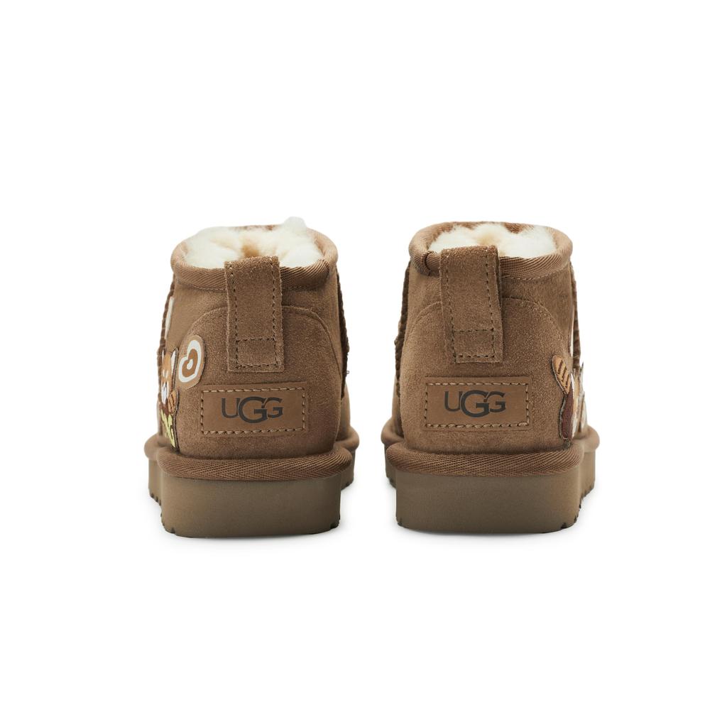 UGG CLASSIC ULTRA MINI 811 Manufacturing, Bear Dessert Shop Thermal Ankle Length Snow Boots Women's Chestnut Brown 1116109-CHE(Team80-)