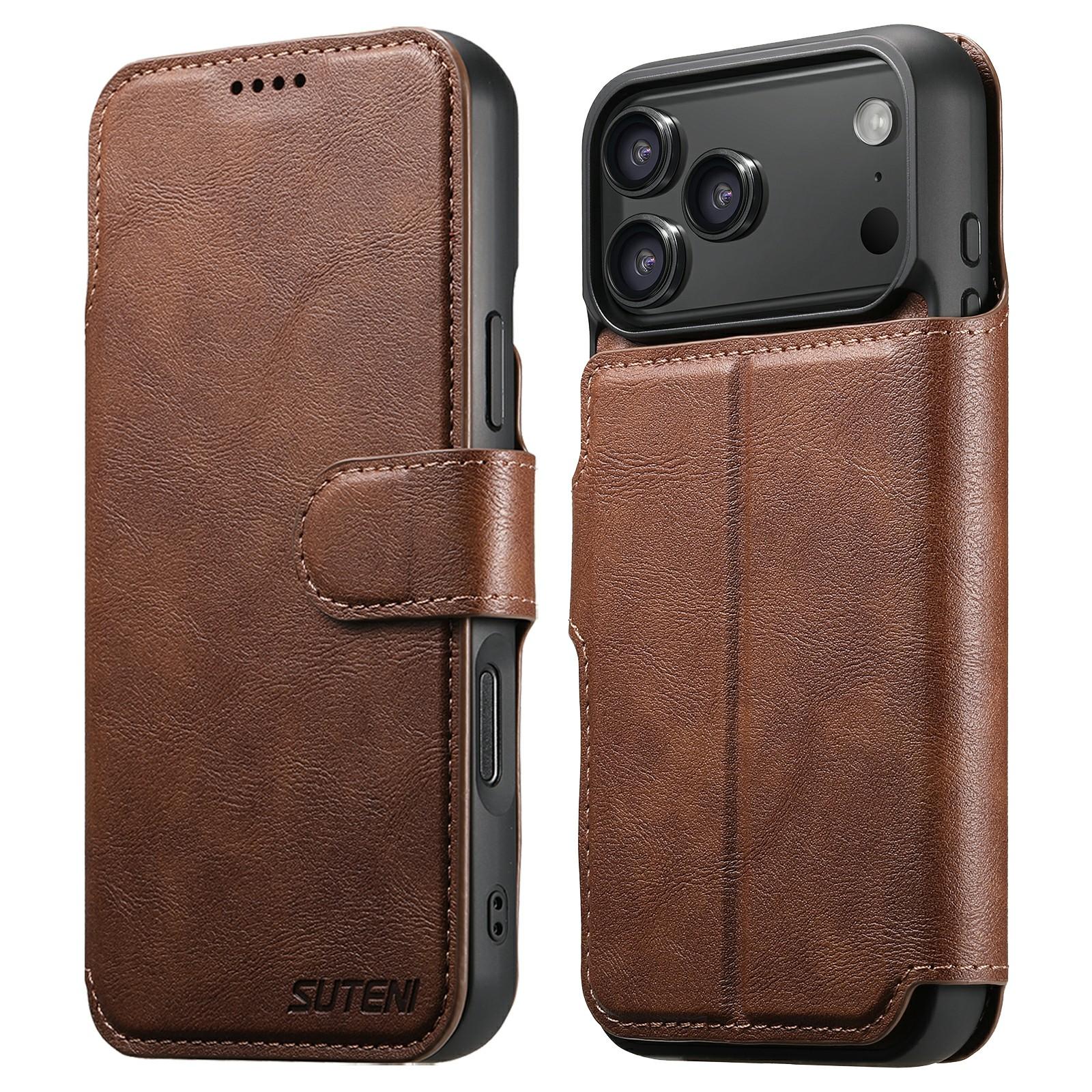 

SUTENI Q-05 For iPhone 17 Pro Max Wallet Case 2 in 1 Detachable Leather Flip Phone Cover with Stand Brown