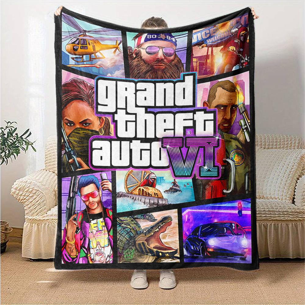 Grand Theft Auto Vi Flannel Blanket Super Soft Warm Cozy Blanket for Sofa Bed Office Travel All‑Season Home Decor Gift