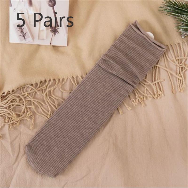 5 Pairs of Women's New Fall Vintage Stripes Solid Color Mid Tube Pile Socks