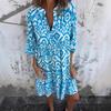 European and American women's clothing, spring and summer new four-sided elastic casual V-neck printed pleated women's dress
