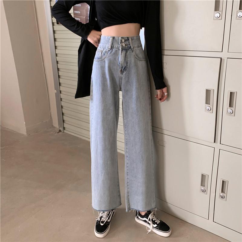 Dámské džíny Letní móda Studentské Světle modré Vysoký pas Zeštíhlující Ležérní Široká noha Rovné kalhoty Korejská verze Y2k Kalhoty
