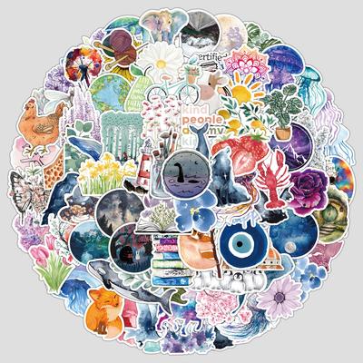 100 Pieces of Popular Watercolor Series Graffiti Stickers for DIY Stationery, Water Cups, and Computer Waterproof Decorative Stickers