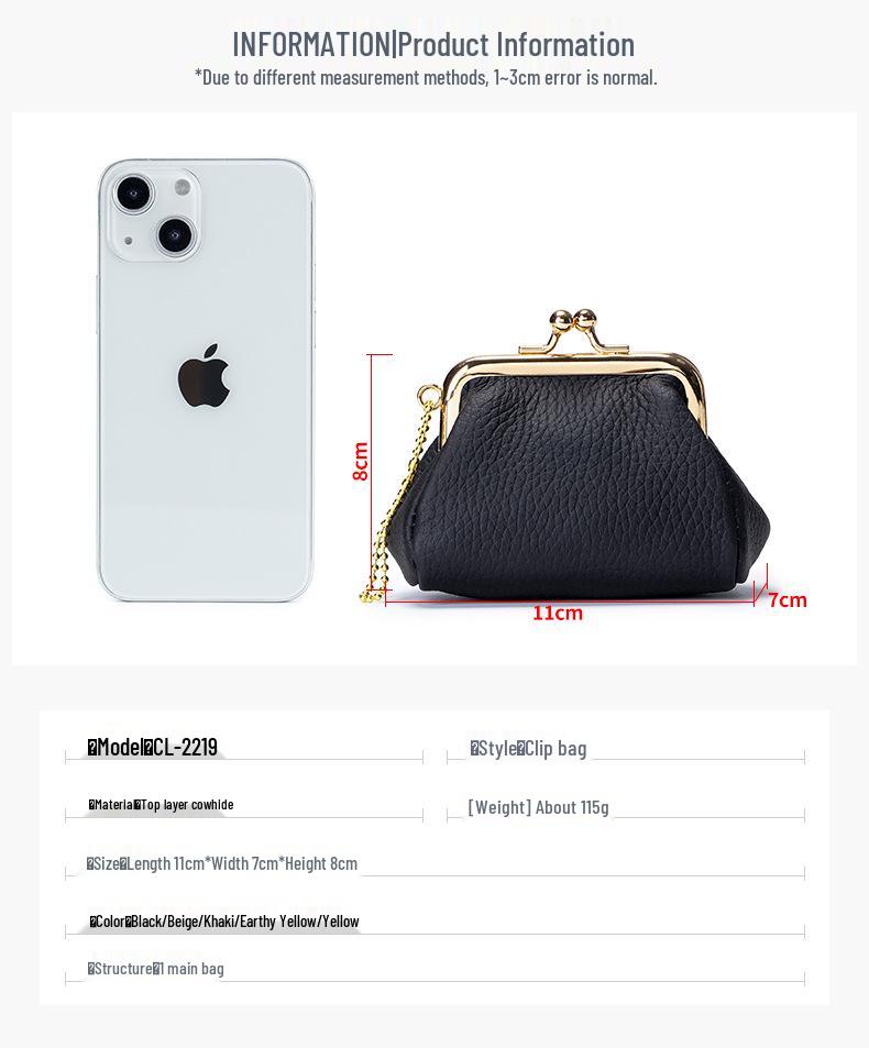 Women's Mini Cowhide Leather Clasp Coin Purse