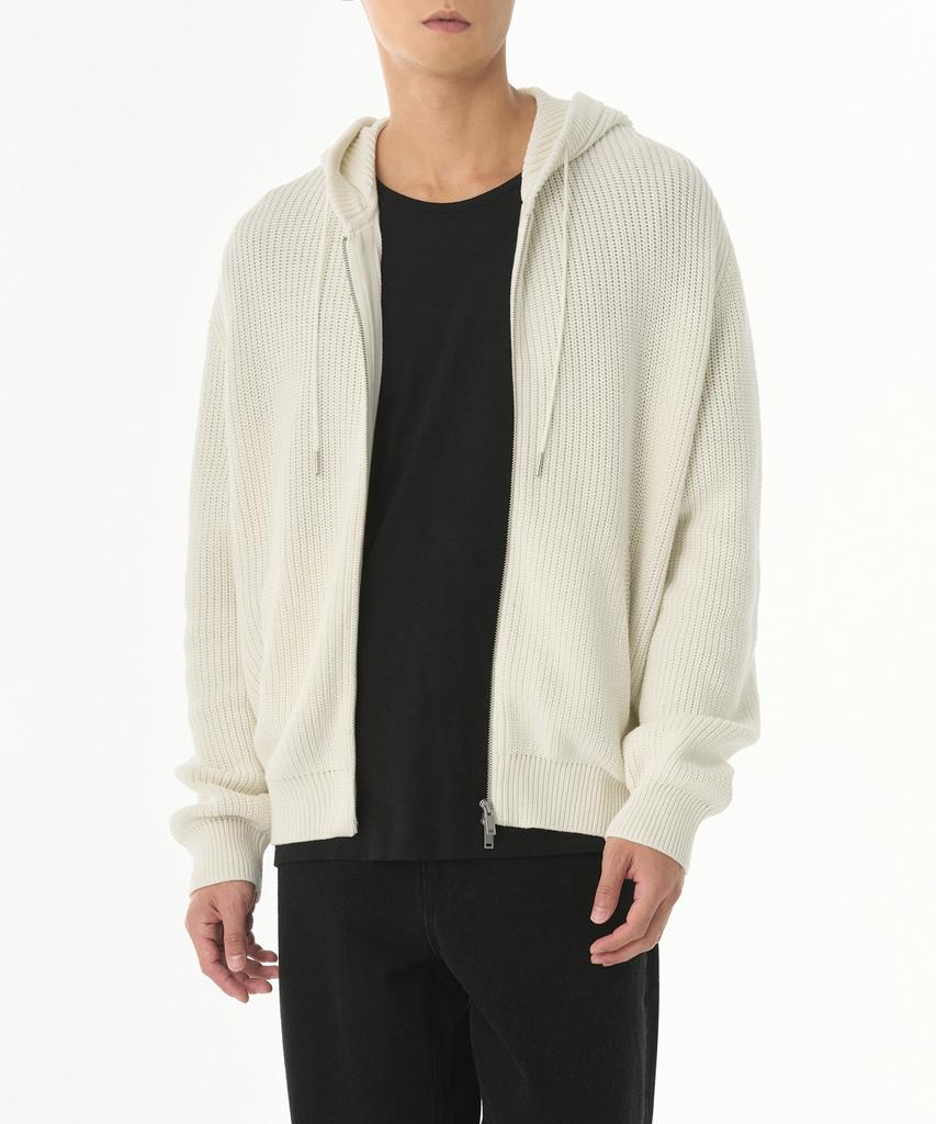 MUSINSA STANDARD Ribbed Knit Hooded Zip-Up [Cream]