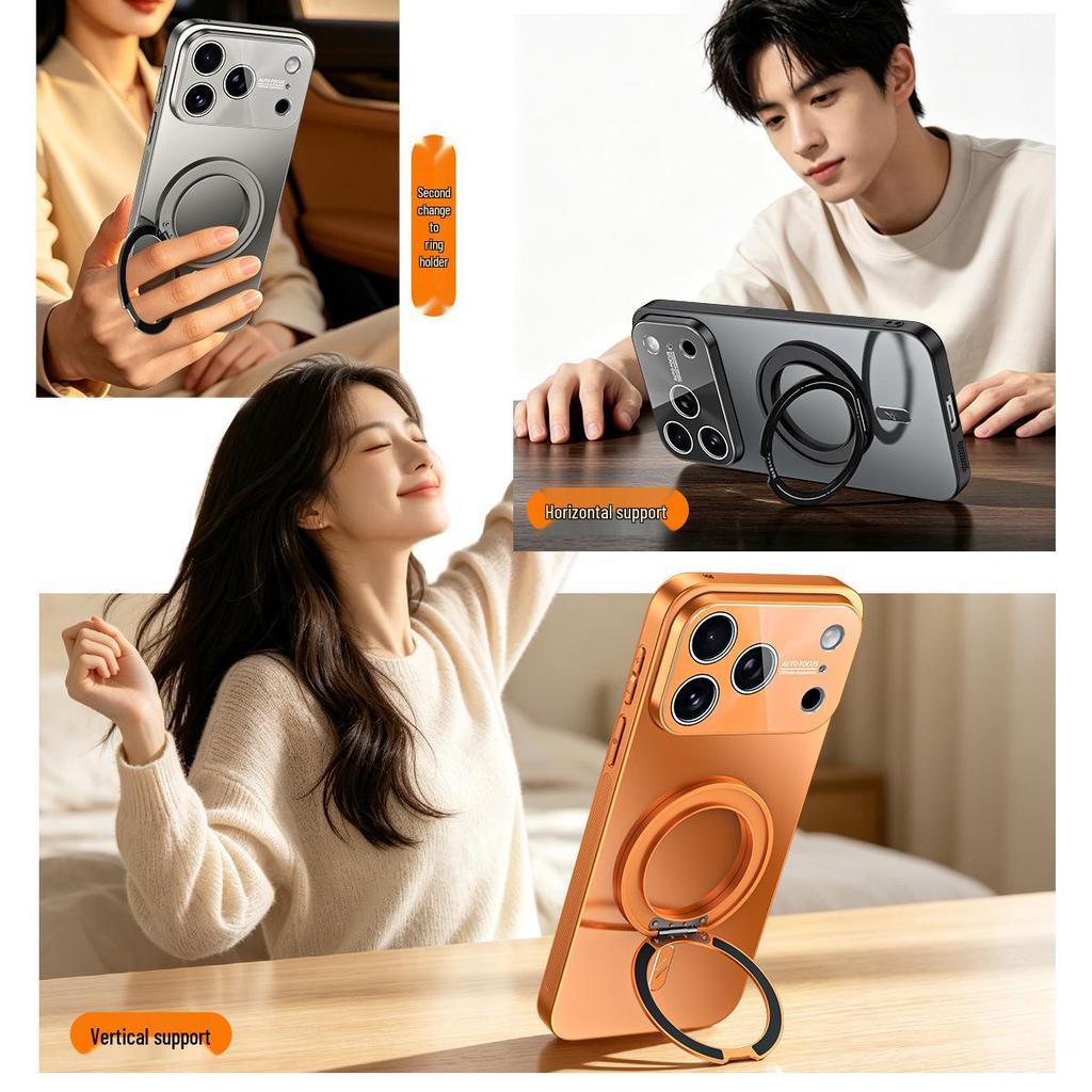 iPhone 17 Pro Max Case with Rotating Magnetic Stand and Apple 16 Lens Full Coverage Protection