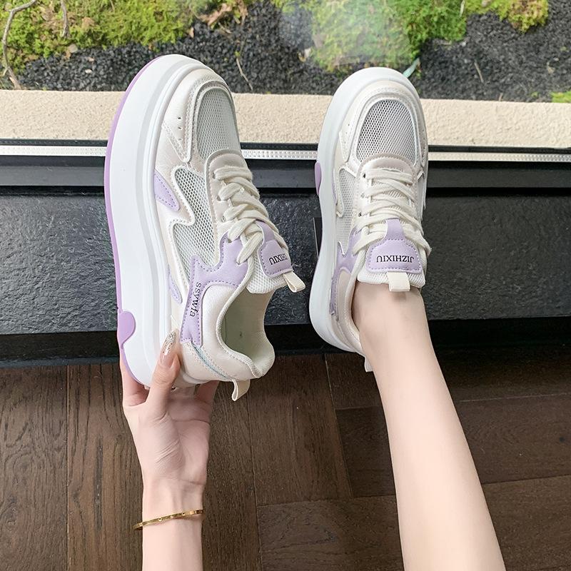 Mesh Versatile Little White Shoes Women's 2025 Summer and Autumn New Fashion Lace-up Comfortable Dad Shoes Breathable and Lightweight Casual Shoes