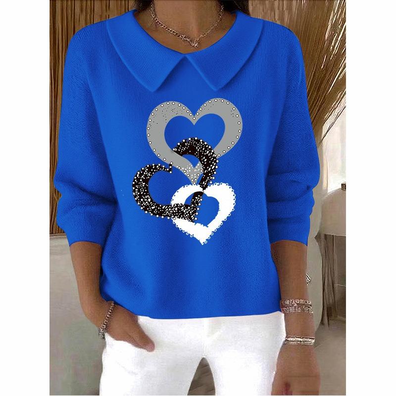 IHUASU Women's Fashion Casual Solid Color Print Long Sleeve V-Neck POLO Neck Blouses & Shirts