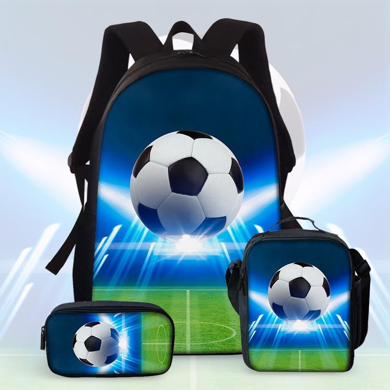 Football Cartoon Print Junior High School Backpack Three-Piece Children'S Schoolbag Primary School Backpack