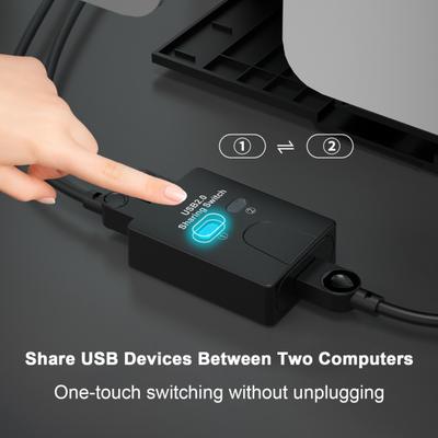 Conmutador KVM USB 2 en 1 con transmisión de datos de alta velocidad y botón Plug & Play, fácil uso compartido de la computadora, control de dispositivos, mouse, teclado, impresora