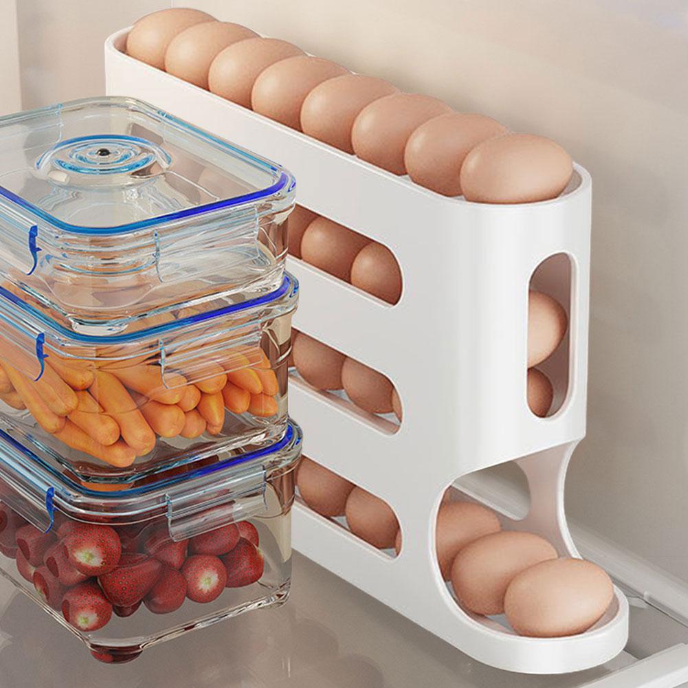 4 Layers Refrigerator Egg Storage Box Large Capacity Kitchen Rolling Eggs Container Rolling Eggs Dispenser for Fridge Countertop