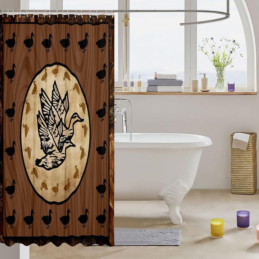 Erosebridal Hunting Duck Waterproof Bathroom Curtains,Mallard Duck Bathroom Shower Curtain Sets,for Adults,Rural Wildlife Wild A