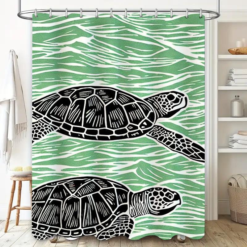 Green Wave Turtle Bath Shower Curtain Waterproof Fabric Decorative Home Bathroom Accessory for Kids Room Size180cm x 180cm