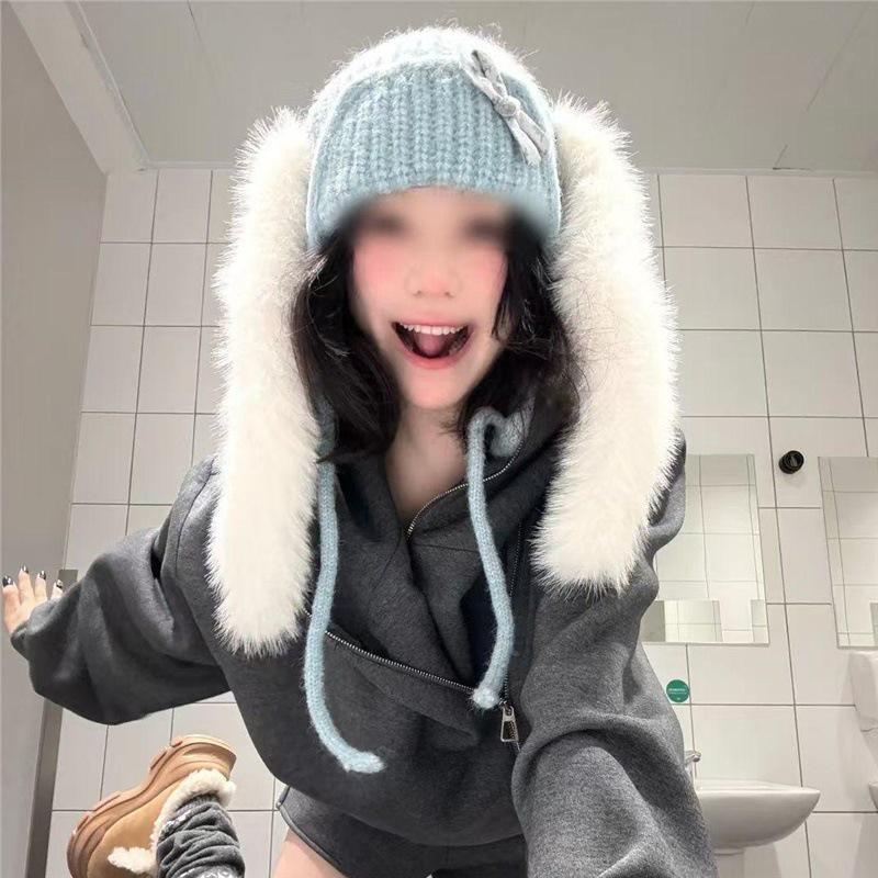 

Уютная вязаная шерстяная шапка с защитой ушей в корейском стиле для осени/зимы Standard