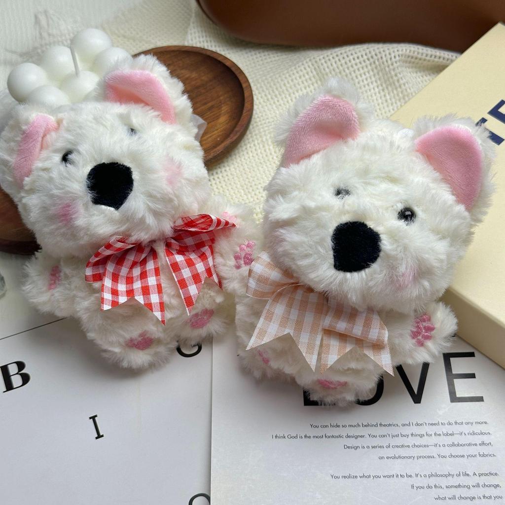 West Highland White Terrier Bow Pendant Plush Toy Keychain - Cartoon Dog Doll