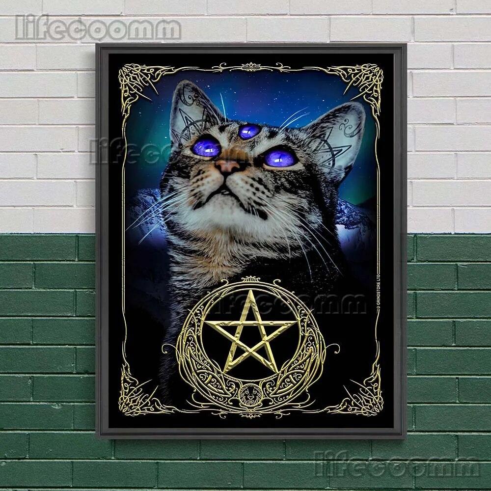 Black Cats Are Witches Vintage Wall Art Canvas Painting Dark Fantasy Art Black Gothic Moon Cat Art Poster And Print Home Decor No Frame
