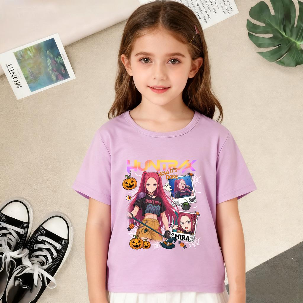 KPop Dämonenjäger Cartoon Print T-Shirts Mädchen Modisch Bequem Kurzärmlig Sommer Vielseitiges Alltags-T-Shirt